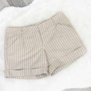 Loft Striped Linen Cotton Blend Cuffed‎ Hem Chino Shorts Tan 2